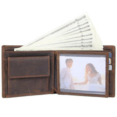 Cool Dark Brown Vintage Bifold Small Wallet Leather Mens Black billfold Small Wallet Card Wallet Coin Purse For Men - imessengerbags
