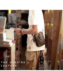 Dark Brown Vintage Leather Mens Small Messenger Bag Waist Bag Black Belt Pouch Bag For Men - imessengerbags