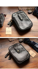 Dark Brown Vintage Leather Mens Small Messenger Bag Waist Bag Black Belt Pouch Bag For Men - imessengerbags