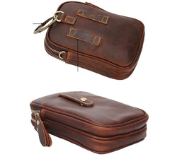 Dark Brown Vintage Leather Mens Small Messenger Bag Waist Bag Black Belt Pouch Bag For Men - imessengerbags
