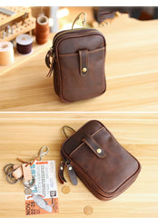 Dark Brown Vintage Leather Mens Small Messenger Bag Waist Bag Black Belt Pouch Bag For Men - imessengerbags