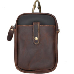 Dark Brown Vintage Leather Mens Small Messenger Bag Waist Bag Black Belt Pouch Bag For Men - imessengerbags