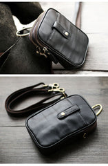 Dark Brown Vintage Leather Mens Small Messenger Bag Waist Bag Black Belt Pouch Bag For Men - imessengerbags