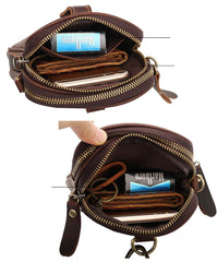 Dark Brown Vintage Leather Mens Small Messenger Bag Waist Bag Black Belt Pouch Bag For Men - imessengerbags
