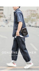 Dark Brown Vintage Leather Mens Small Messenger Bag Waist Bag Black Belt Pouch Bag For Men - imessengerbags