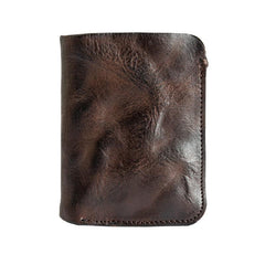 Dark Brown Wrinkled Leather Mens Front Pocket Card Wallets Bifold Vintage billfold Wallet Small Wallet for Men - imessengerbags