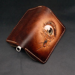 Dark Coffee Handmade Tooled  Eye and Spider Leather Mens Key Wallet Holders For Men