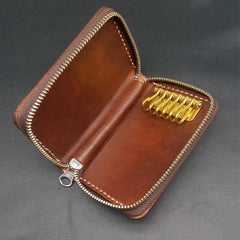 Dark Coffee Handmade Tooled  Eye and Spider Leather Mens Key Wallet Holders For Men - imessengerbags