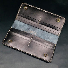 Dark Coffee Handmade Tooled Three Skulls Leather Mens Long Wallet Bifold Clutch For Men - imessengerbags