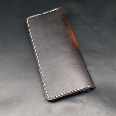 Dark Coffee Handmade Tooled Three Skulls Leather Mens Long Wallet Bifold Clutch For Men - imessengerbags
