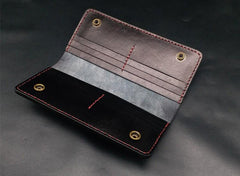 Dark Coffee Handmade Tooled Death Skull with Horn Leather Mens Bifold Long Wallet Clutch For Men - imessengerbags