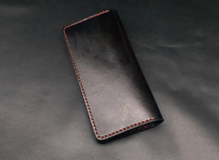 Dark Coffee Handmade Tooled Death Skull with Horn Leather Mens Bifold Long Wallet Clutch For Men - imessengerbags