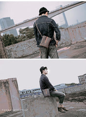 Dark Coffee Leather Mens Small Vertical Courier Bag Messenger Bags Black Small Postman Bag For Men - imessengerbags