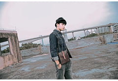 Dark Coffee Leather Mens Small Vertical Courier Bag Messenger Bags Black Small Postman Bag For Men - imessengerbags
