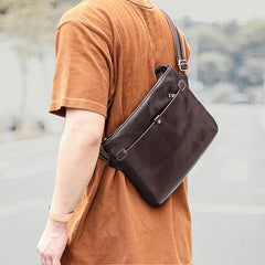 Dark Coffee Leather Mens Casual Small Courier Bag Messenger Bags Brown Postman Bag For Men - imessengerbags