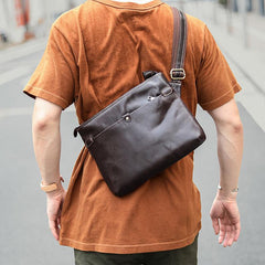 Dark Coffee Leather Mens Casual Small Courier Bag Messenger Bags Brown Postman Bag For Men - imessengerbags