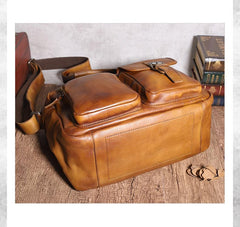 Brown Cool Leather Mens 14 inches Side Bag Gray Courier Bag Messenger Bag for Men