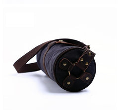 Gray Canvas Leather Mens Green Barrel Postman Bag Bucket Messenger Bag Side Bag For Men - imessengerbags