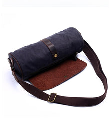 Gray Canvas Leather Mens Green Barrel Postman Bag Bucket Messenger Bag Side Bag For Men - imessengerbags