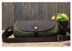 Gray Canvas Leather Mens Green Barrel Postman Bag Bucket Messenger Bag Side Bag For Men - imessengerbags