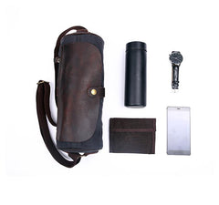 Gray Canvas Leather Mens Green Barrel Postman Bag Bucket Messenger Bag Side Bag For Men - imessengerbags