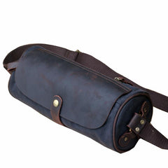 Gray Canvas Leather Mens Green Barrel Postman Bag Bucket Messenger Bag Side Bag For Men - imessengerbags