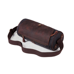 Gray Canvas Leather Mens Green Barrel Postman Bag Bucket Messenger Bag Side Bag For Men - imessengerbags