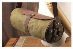 Gray Canvas Leather Mens Green Barrel Postman Bag Bucket Messenger Bag Side Bag For Men - imessengerbags