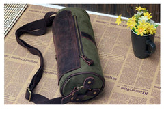 Gray Canvas Leather Mens Green Barrel Postman Bag Bucket Messenger Bag Side Bag For Men - imessengerbags