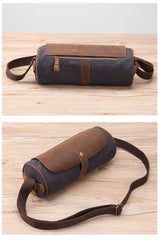 Gray Leather Mens Green Barrel Sling Bag Postman Bag Bucket Messenger Bag Side Bag For Men - imessengerbags