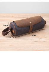 Gray Leather Mens Green Barrel Sling Bag Postman Bag Bucket Messenger Bag Side Bag For Men - imessengerbags