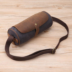 Gray Leather Mens Green Barrel Sling Bag Postman Bag Bucket Messenger Bag Side Bag For Men - imessengerbags