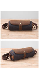 Gray Leather Mens Green Barrel Sling Bag Postman Bag Bucket Messenger Bag Side Bag For Men - imessengerbags