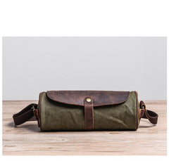 Gray Leather Mens Green Barrel Sling Bag Postman Bag Bucket Messenger Bag Side Bag For Men - imessengerbags
