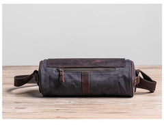 Gray Leather Mens Green Barrel Sling Bag Postman Bag Bucket Messenger Bag Side Bag For Men - imessengerbags
