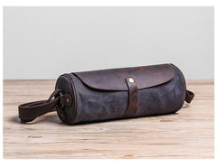 Gray Leather Mens Green Barrel Sling Bag Postman Bag Bucket Messenger Bag Side Bag For Men - imessengerbags