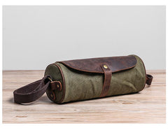 Gray Leather Mens Green Barrel Sling Bag Postman Bag Bucket Messenger Bag Side Bag For Men - imessengerbags