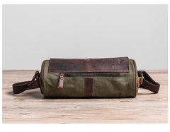 Gray Leather Mens Green Barrel Sling Bag Postman Bag Bucket Messenger Bag Side Bag For Men - imessengerbags