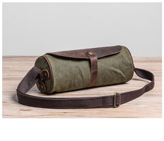 Gray Leather Mens Green Barrel Sling Bag Postman Bag Bucket Messenger Bag Side Bag For Men - imessengerbags