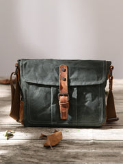Small Waxed Canvas Mens Waterproof Green Side Bag Courier Bag Messenger Bag for Men - imessengerbags