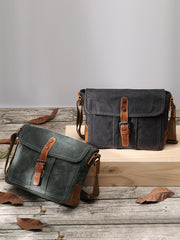 Small Waxed Canvas Mens Waterproof Green Side Bag Courier Bag Messenger Bag for Men - imessengerbags