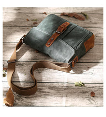 Small Waxed Canvas Mens Waterproof Green Side Bag Courier Bag Messenger Bag for Men - imessengerbags