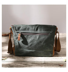 Small Waxed Canvas Mens Waterproof Green Side Bag Courier Bag Messenger Bag for Men - imessengerbags