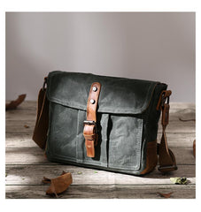 Small Waxed Canvas Mens Waterproof Green Side Bag Courier Bag Messenger Bag for Men - imessengerbags