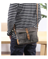 Small Waxed Canvas Mens Waterproof Green Side Bag Courier Bag Messenger Bag for Men - imessengerbags
