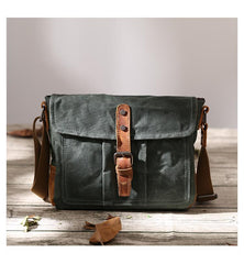Small Waxed Canvas Mens Waterproof Green Side Bag Courier Bag Messenger Bag for Men - imessengerbags
