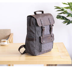 Dark Gray Waxed Canvas Mens Large 15'' Laptop Backpack College Backpack Hiking Backpack for Men - imessengerbags