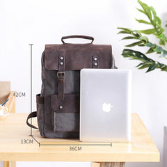 Dark Gray Waxed Canvas Mens Large 15'' Laptop Backpack College Backpack Hiking Backpack for Men - imessengerbags