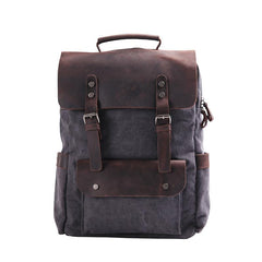 Gray Waxed Canvas Mens Large 15'' Laptop Backpack College Backpack Hiking Backpack for Men - imessengerbags