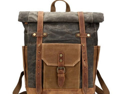Dark Green waxed canvas backpack for womn